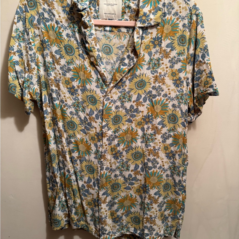 Denim & Flower Yellow and Blue Floral Blouse